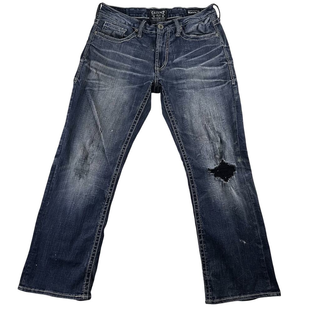 Buckle Salvage Jeans Men’s -31 S- Denim Blue Mayhem Regular Bootcut Distressed